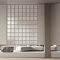 Modern Interior Design With Glass Block Partition Wooden Frame And White Sofa