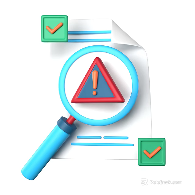 Modern Decorative Ornament Set Featuring Magnifying Glass Warning Triangle And Check Mark Elements 3d model 