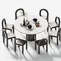 Dining Table and Chair Combination Round Dining Table Single Chair Tableware Furnishings Decorative Ornaments 3d model