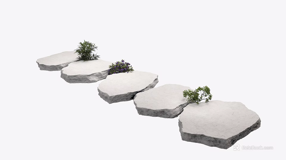 Outdoor Garden Decorative Stepping Stones With Small Plants And Natural Design 3d model 