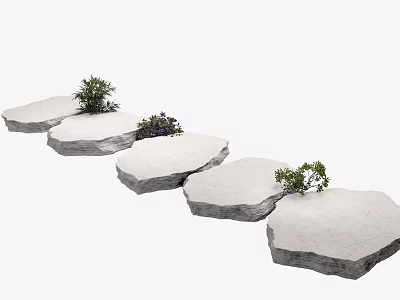 Outdoor Garden Decorative Stepping Stones With Small Plants And Natural Design 3d model