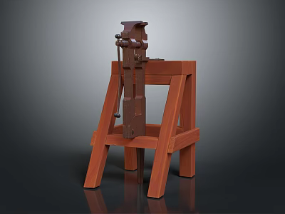 Sturdy Metal Bench Vice With Wooden Stand For Workshop Clamping Tasks 3d model
