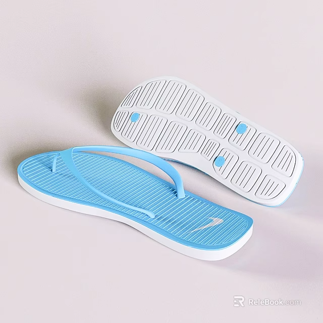 Comfortable Blue And White Flip Flops With Textured Non Slip Sole 3d model 