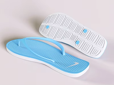 Comfortable Blue And White Flip Flops With Textured Non Slip Sole 3d model