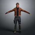 Game Movie Character in Brown Leather Jacket Black Inner Shirt Jeans Gloves Standing Pose