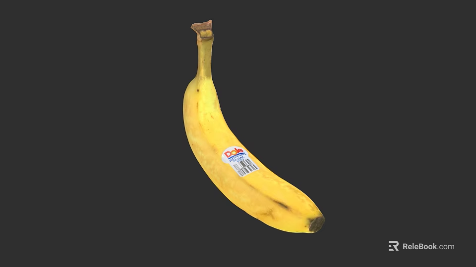 Ripe Yellow Banana With Brand Label And Natural Texture On Black Background 3d model 