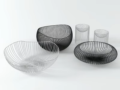 Modern Wire Tableware Set With Stylish Bowls And Elegant Cups Design 3d model