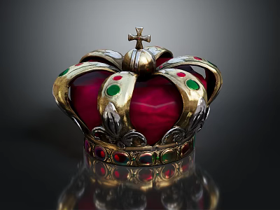 Royal Crown Jewelry Featuring Golden Frame Red Center Green Red Gemstones And Decorative Cross 3d model