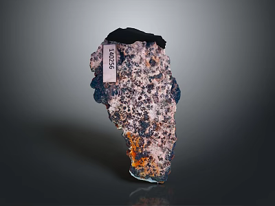 Wood Stone Material Sample With Colorful Surface Pink Blue Black Hues And Label 4052 3d model