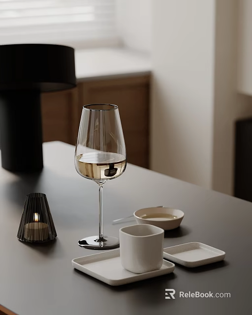 Tabletop Decorative Ornament Set with Wine Glass White Wine Tea Light Holder Bowls and Cup 3d model 