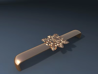 Elegant Golden Decorative Cabinet Handle With Intricate Floral Pattern Design 3d model