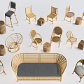 Stylish Rattan Outdoor Chairs With Golden Frame Various Single Seat And Sofa Bench