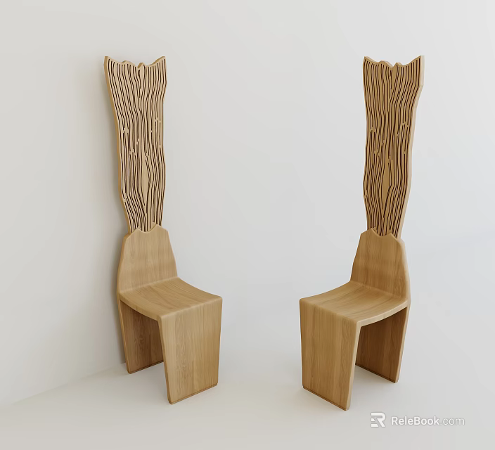 Unique Wooden Single Chair With Textured Backrest And Modern Minimalist Design 3d model 