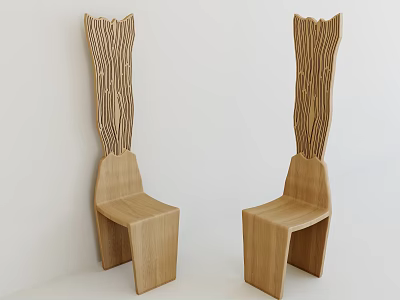 Unique Wooden Single Chair With Textured Backrest And Modern Minimalist Design 3d model