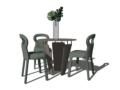 Modern Table And Chairs Set With Green Plant In Vase For Dining Space 3d model