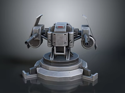 Metal Mechanical Turret With Dual Barrels And Stable Base Industrial Landscape 3d model Metal Mechanical Turret With Dual Barrels And Stable Base Industrial Landscape 3d model