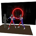 Ultraman Game Movie Characters With Colorful Red Blue Silver Suits Dynamic Poses Red Glowing Circle