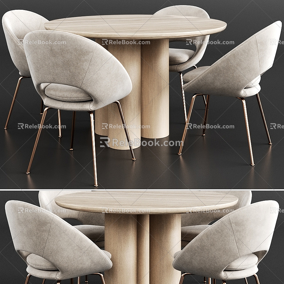 Modern Solid Wood Dining Table and Chair 3d model