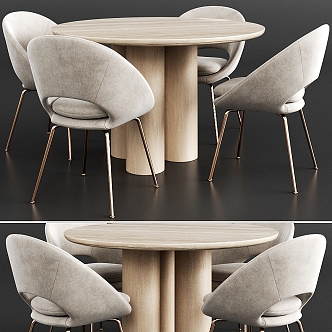 Modern Solid Wood Dining Table and Chair 3d model