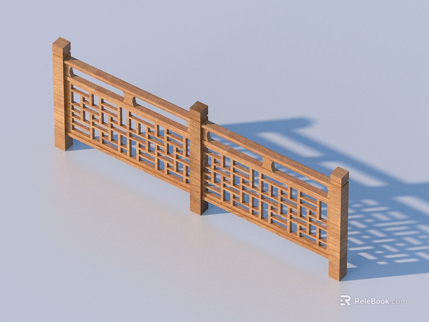 Wooden Railings with Intricate Openwork Carved Patterns for Outdoor Decoration 3d model 