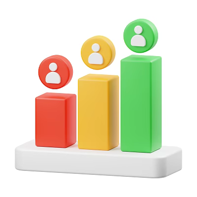 Three Colored Bar Charts With Human Icons On White Base For Data Visualization 3d model