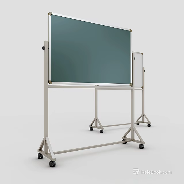 White Mobile Wheeled Whiteboard Stand Hangers With Two Sizes Large And Small 3d model 