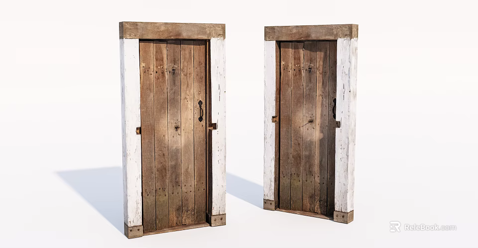 Vintage Wooden Swing Doors With White Frames And Classic Design 3d model 