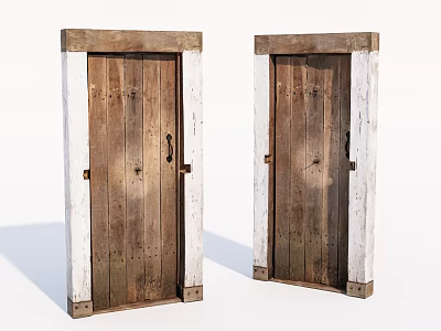 Vintage Wooden Swing Doors With White Frames And Classic Design 3d model