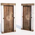 Vintage Wooden Swing Doors With White Frames And Classic Design 3d model