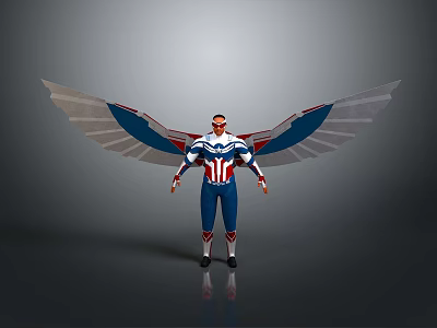 Game Movie Superhero Character In Red White Blue Suit With Mechanical Wings And Goggles 3d model