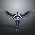 Game Movie Superhero Character In Red White Blue Suit With Mechanical Wings And Goggles