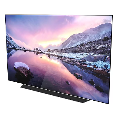 Smart Ultra HD TV Showing Stunning Snowy Mountain Lake Sunset Reflection Scenery 3d model