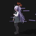 Anime Woman With Purple Long Hair Orange Crown Headpiece Gray Dress On Black Background