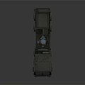 Green Military Truck With Multiple Wheels And Blue Radar Antenna On Heavy Duty Body