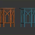 Modern Wooden Stools With Hexagonal Top And Crossed Lattice Design Legs In Orange And Blue