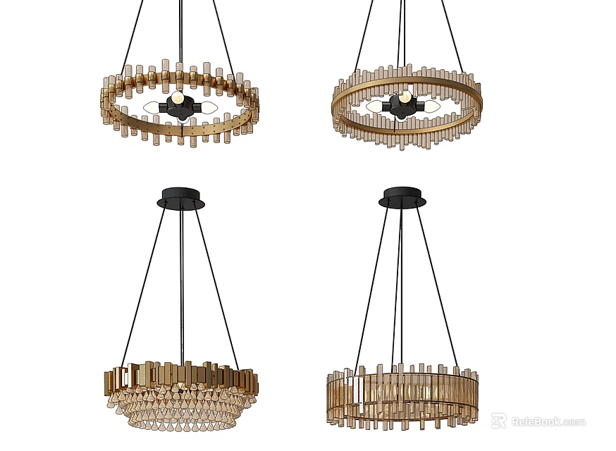 Modern Circular Chandeliers With Metal Frames And Crystal Decorations 3d model