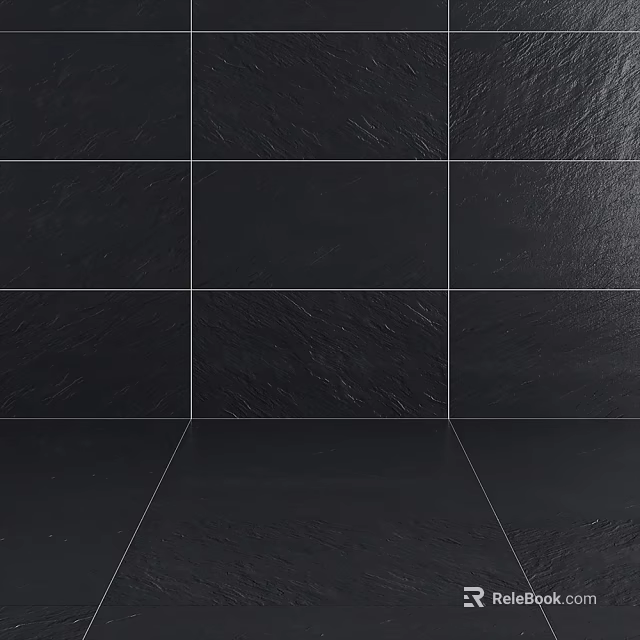 Modern Black Stone Wall with Square Tiles and Textured Surface Design 3d model 