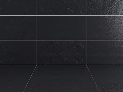 Modern Black Stone Wall with Square Tiles and Textured Surface Design 3d model