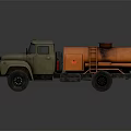 Old Style Tank Truck With Green Orange Body Vintage Design Headlights And Ladder