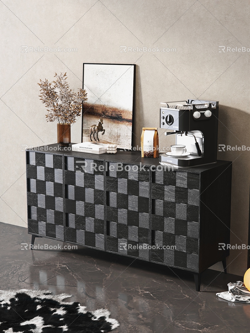 Entrance Side Cabinet Coffee Machine Accessories Ornaments Decorative Painting Animal Fur Carpet 3d model