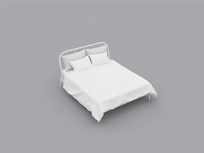Simple Double Bed Interior With White Frame Bed Sheets And Pillows 3d model