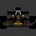 Black Classic Race Car With Gold Accents And Aerodynamic Rear Wing Design