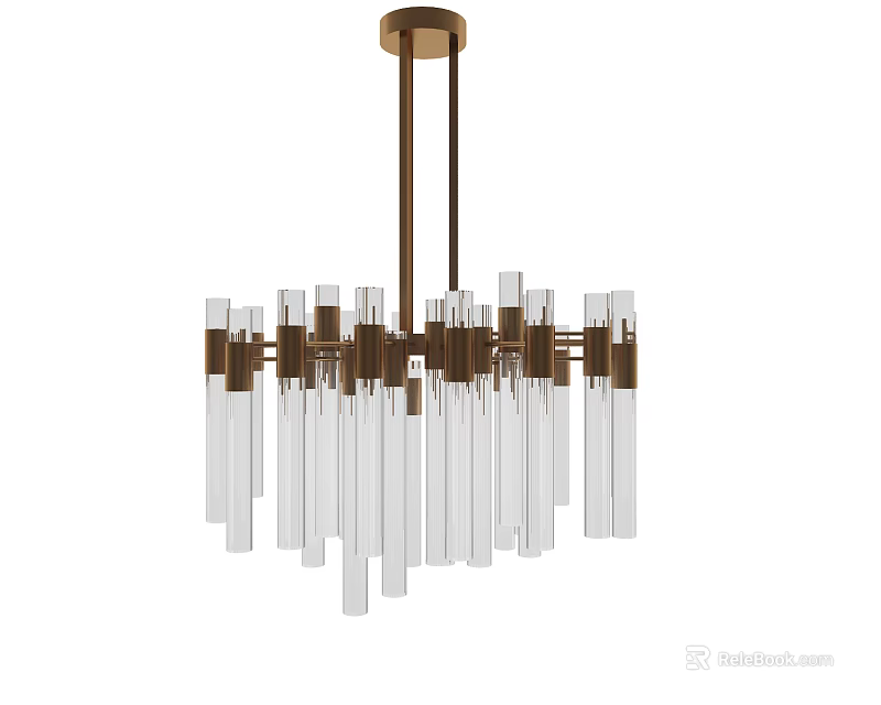 Modern Chandelier Design With Glass Tubes And Metal Hanging Structure 3d model 