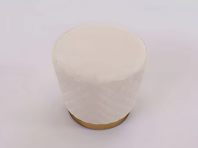 White Round Upholstered Stool With Quilted Diamond Pattern And Golden Base 3d model