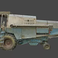 Old Blue Combine Harvester Function Vehicle with Large Tires Ladder and Rusty Body Structure