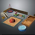 Kids Outdoor Play Area With Swing Trampoline Slide Sandpit And Small Pool