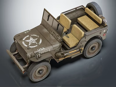 Classic Military Utility Vehicle Jeep With Star Emblem And Canvas Seats 3d model