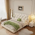 Modern Cream White Tufted Upholstered Double Bed For Cozy French Style Bedroom Interior Design