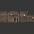 Cartoon Scene Of Ancient Stone Corridor With Arched Doors Stone Pillars And Top Window Light