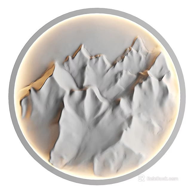 Modern Circular Wall Lamp With Mountain Texture And Warm Light Glow 3d model 